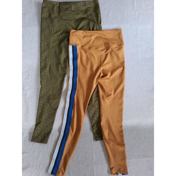 Nike Dri-Fit Women 2 Of Medium Waistband Performances Green/Orange Ankle Pants - Picture 2 of 8